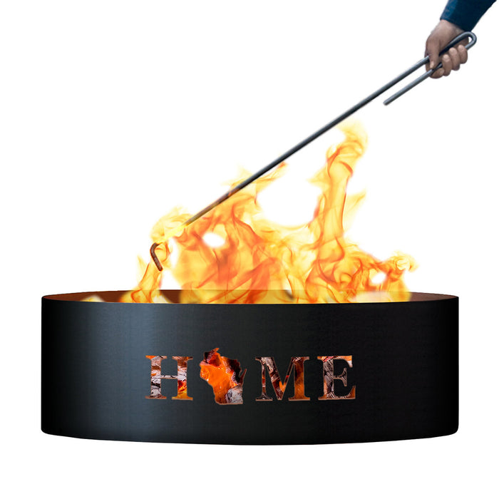 PD Metals HME01737-FP Home Unpainted 12 in. Tall 37 in. Diameter Outdoor Fire Ring with Fire Poker - 37 x 37 x 12 in. - Unpainted Metal Gray