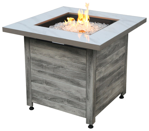 Endless Summer GAD15274SP The Chesapeake LP Gas Fire Pit 30" Faux Marble Top Faux Weather Wood Base - 30 x 30 x 24.21 in. - White Color