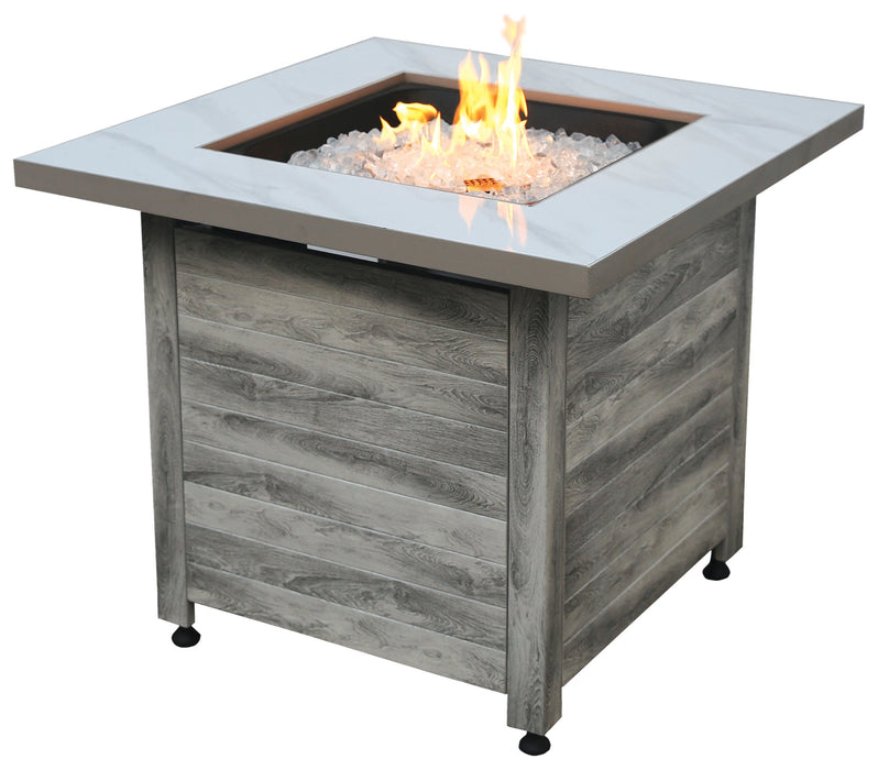 Endless Summer GAD15274SP The Chesapeake LP Gas Fire Pit 30" Faux Marble Top Faux Weather Wood Base - 30 x 30 x 24.21 in. - White Color