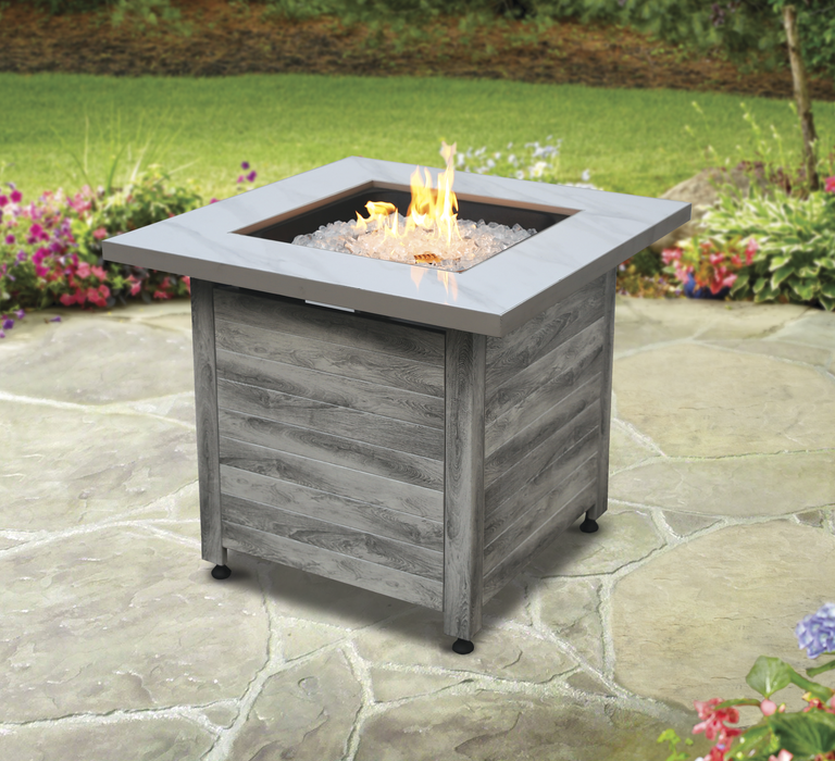 Endless Summer GAD15274SP The Chesapeake LP Gas Fire Pit 30" Faux Marble Top Faux Weather Wood Base - 30 x 30 x 24.21 in. - White Color