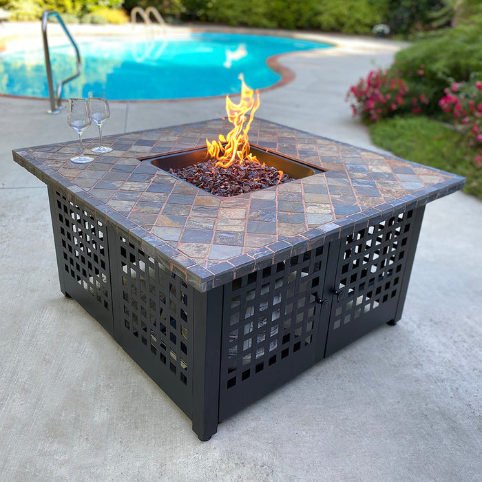 Endless Summer GAD15286G The Elizabeth LP Gas Outdoor Fire Pit with 42-in Slate Tile Mantel - 41.34 x 41.34 x 22.44 in. - Black Color