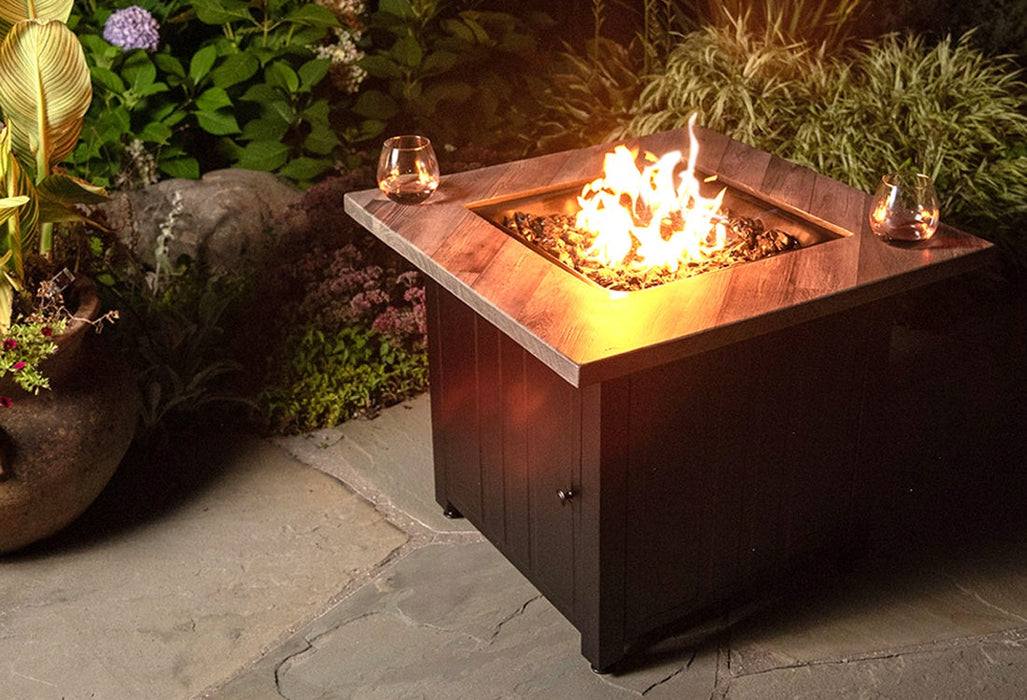 Endless Summer GAD15299ES The Harper 30" Square Gas Outdoor Fire Pit with Printed Cement Resin Mantel - 30 x 30 x 24.61 in. - Black Color