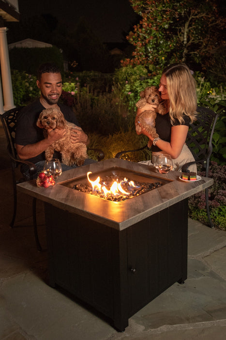 Endless Summer GAD15299ES The Harper 30" Square Gas Outdoor Fire Pit with Printed Cement Resin Mantel - 30 x 30 x 24.61 in. - Black Color