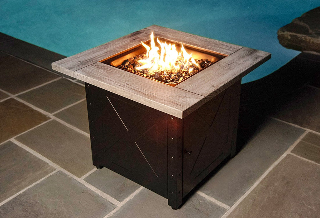 Endless Summer GAD15300ES The Mason 30" Square Gas Outdoor Fire Pit with Printed Wood Lat look Cement Resin Mantel - 30 x 330 x 24.61 in. - Black Color