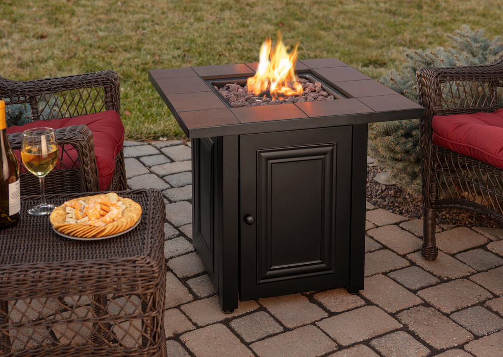 Endless Summer GAD15411SP The Vanderbilt LP Gas Outdoor Fire Pit with Ceramic Tile Mantel - 28 x 28 x 24.8 in. - Black Color