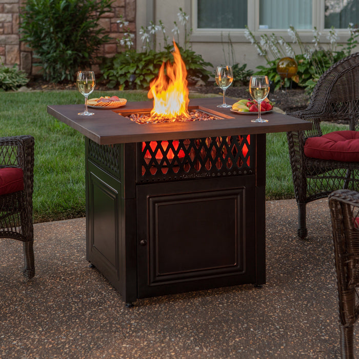 Endless Summer GAD19102ES The Donovan Dual Heat LP Gas Outdoor Fire Pit/Patio Heater with Wood Look Resin Mantel - 37.8 x 37.8 x 30.71 in. - Black Color