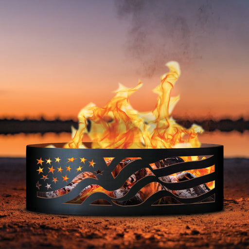 PD Metals American Flag Unpainted Outdoor Fire Ring - Unpainted Metal Gray