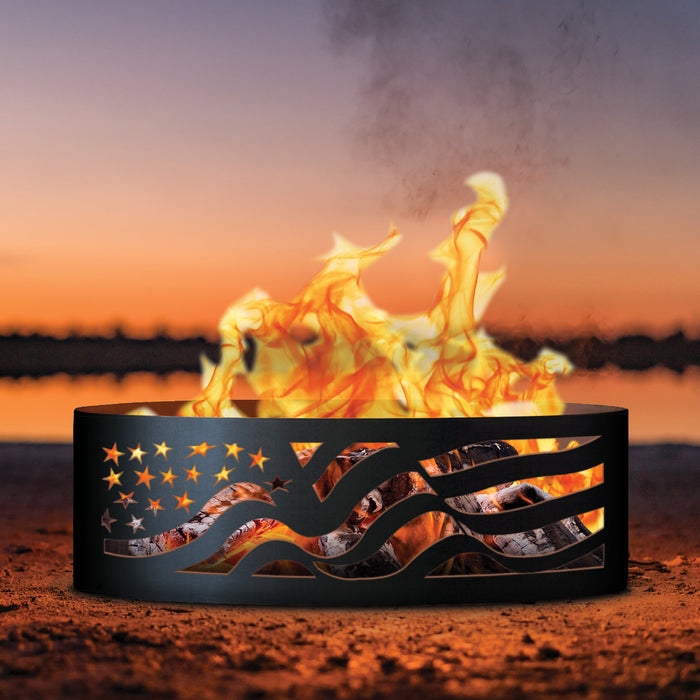 PD Metals American Flag Unpainted Outdoor Fire Ring - Unpainted Metal Gray