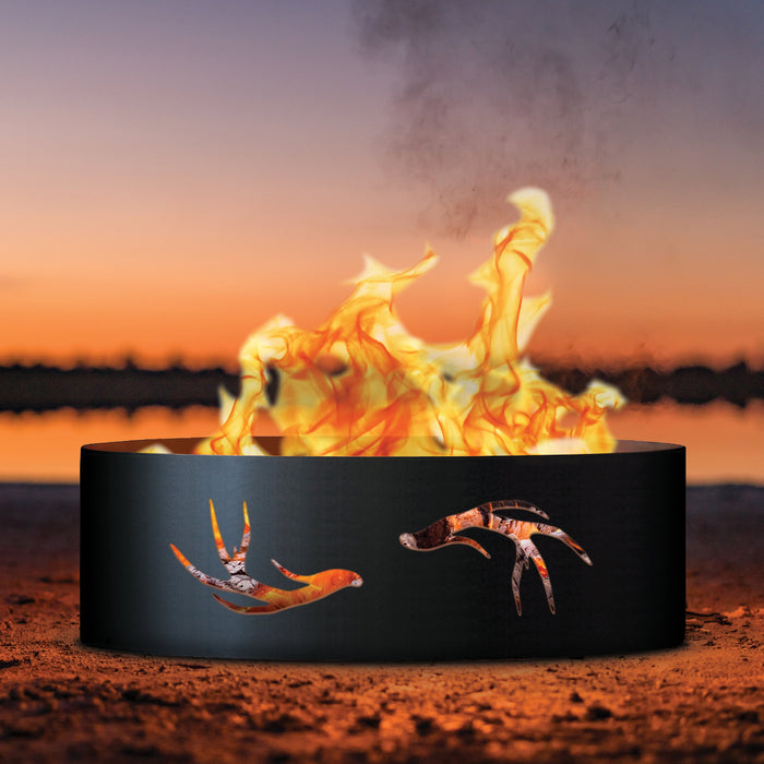 PD Metals Antlers Unpainted Outdoor Fire Ring - Unpainted Metal Gray