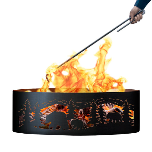 PD Metals Bear N Cubs Unpainted Outdoor Fire Ring with Fire Poker - Unpainted Metal Gray