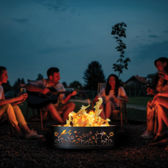PD Metals Dragonfly Unpainted  Outdoor Fire Ring - Unpainted Metal Gray