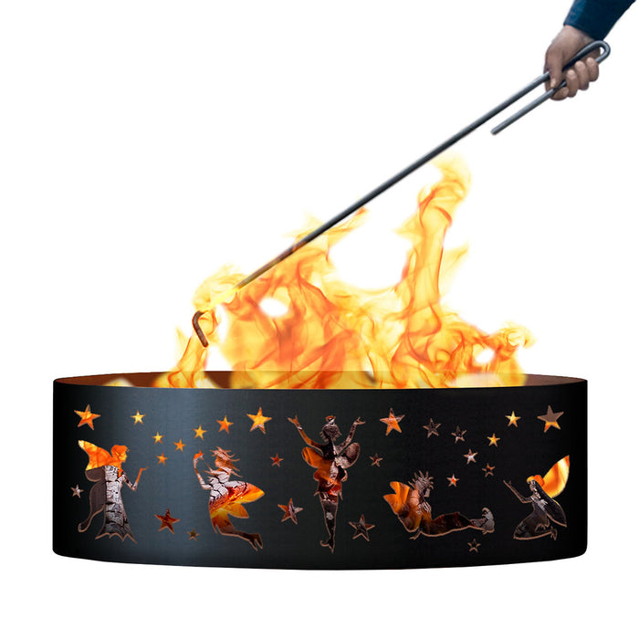 PD Metals Fairy Unpainted Outdoor Fire Ring with Fire Poker - Unpainted Metal Gray