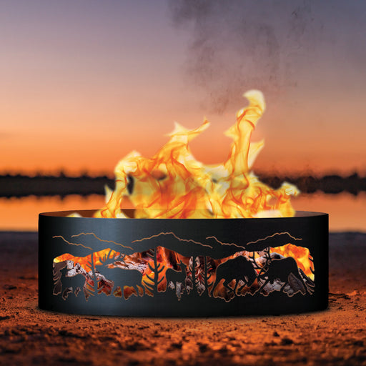 PD Metals Fighting Elk Unpainted Outdoor Fire Ring - Unpainted Metal Gray