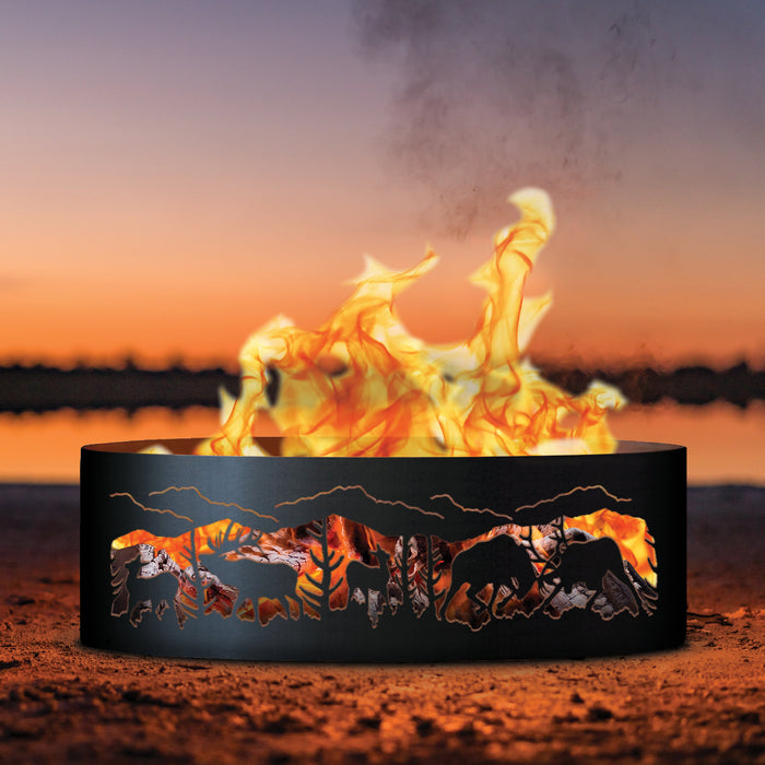 PD Metals Fighting Elk Unpainted Outdoor Fire Ring - Unpainted Metal Gray