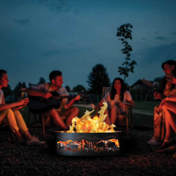 PD Metals Fighting Elk Unpainted Outdoor Fire Ring - Unpainted Metal Gray