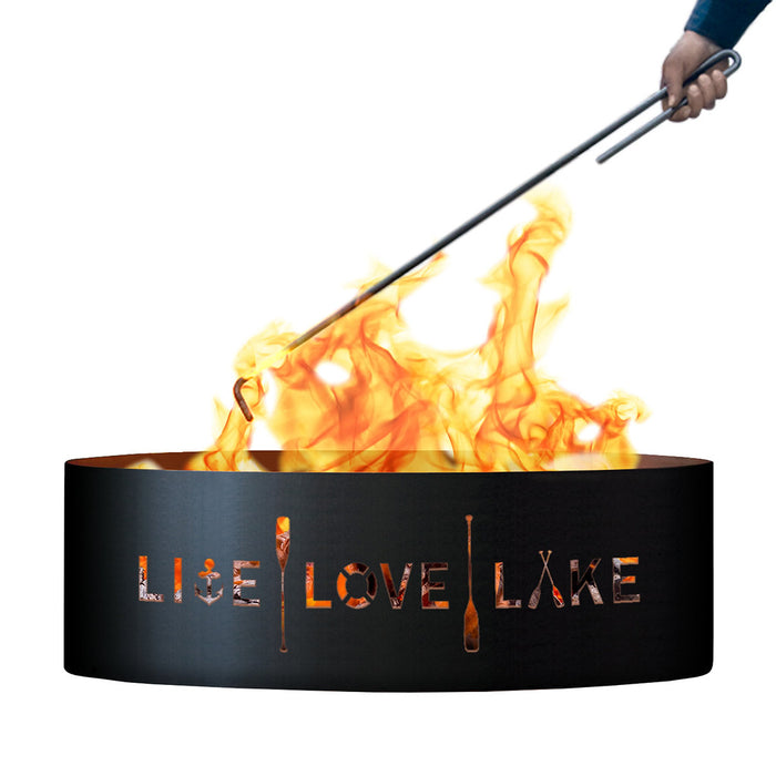 PD Metals Live Love Lake Unpainted  Outdoor Fire Ring with Fire Poker - Unpainted Metal Gray