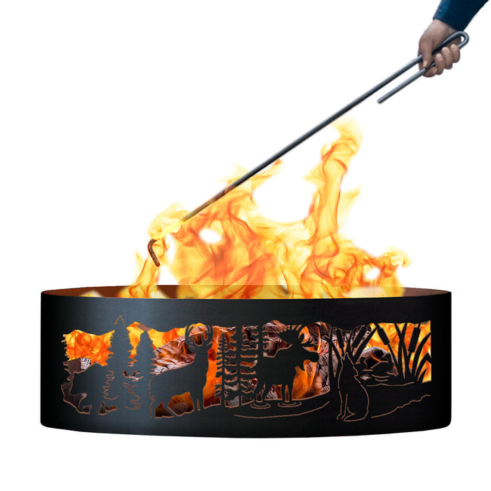 PD Metals Moonlight Gathering Unpainted Outdoor Fire Ring with Fire Poker - Unpainted Metal Gray