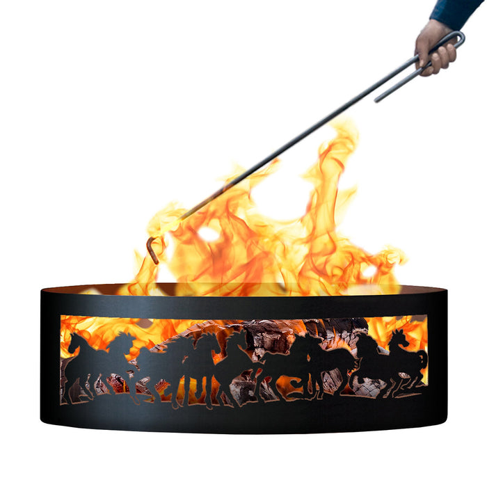 PD Metals Mustangs Unpainted Outdoor Fire Ring with Fire Poker - Unpainted Metal Gray