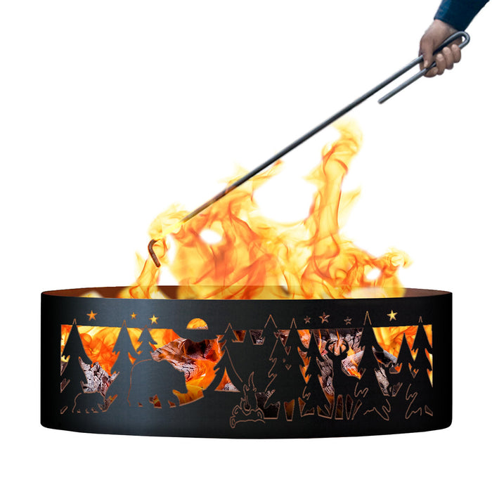 PD Metals Northwoods Unpainted Outdoor Fire Ring with Fire Poker - Unpainted Metal Gray