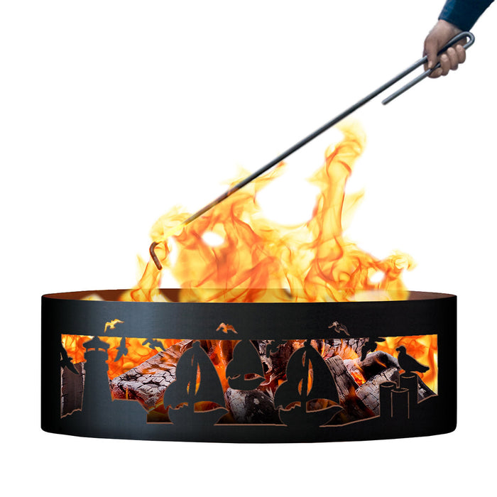 PD Metals Sailboat Unpainted Outdoor Fire Ring with Fire Poker - Unpainted Metal Gray