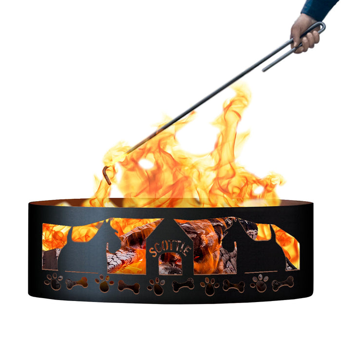PD Metals Scottie Unpainted Outdoor Fire Ring with Fire Poker - Unpainted Metal Gray