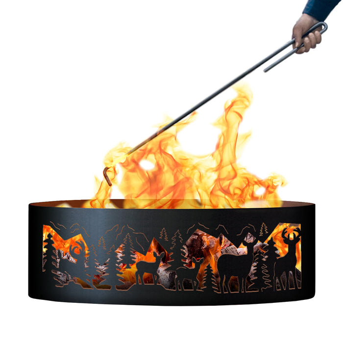 PD Metals Whitetail Unpainted 1Outdoor Fire Ring with Fire Poker - Unpainted Metal Gray