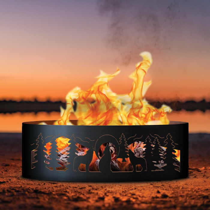 PD Metals Wolves Unpainted  Outdoor Fire Ring - Unpainted Metal Gray