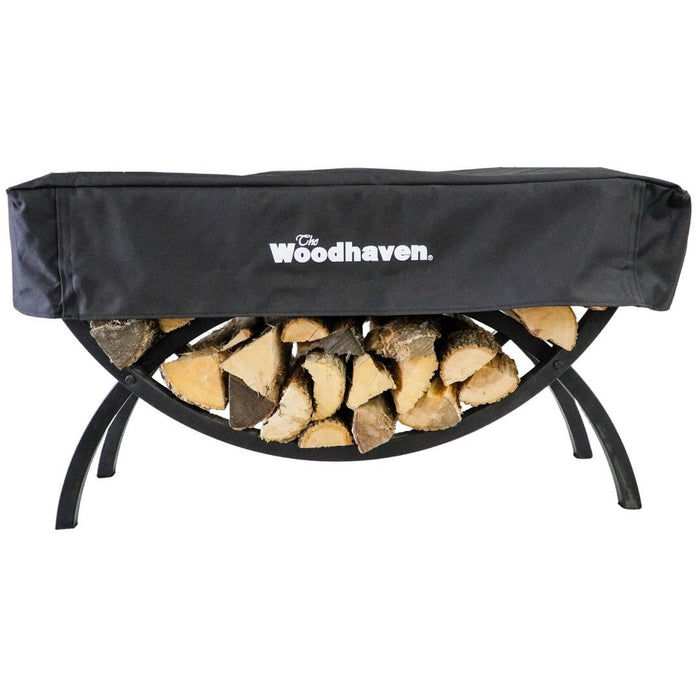 Woodhaven 39CRES - Small Woodhaven Crescent Firewood Rack with Cover - 39.75 in. x 22 in. x 15 in. - Brown